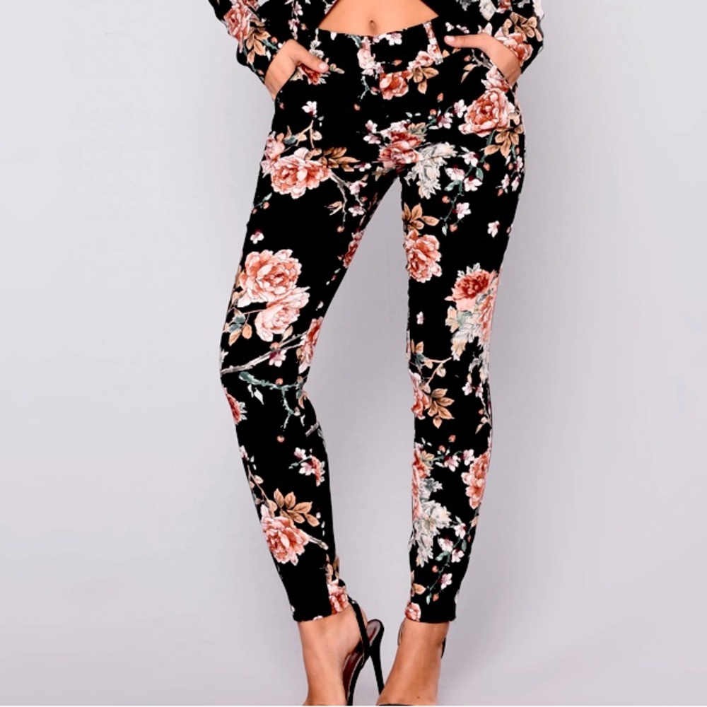 Black Floral Pants